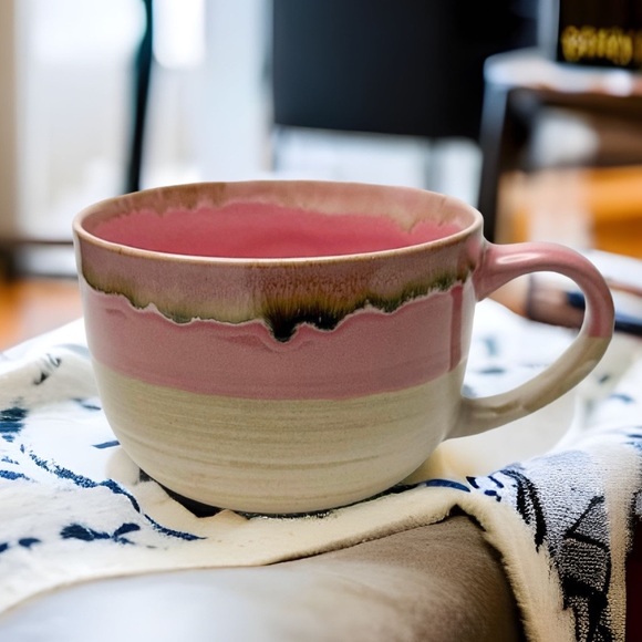 Bosmarlin Dining Bosmarlin Pink Large Stoneware Coffee Latte Mug Ceramic Jumbo Soup Mug Cup